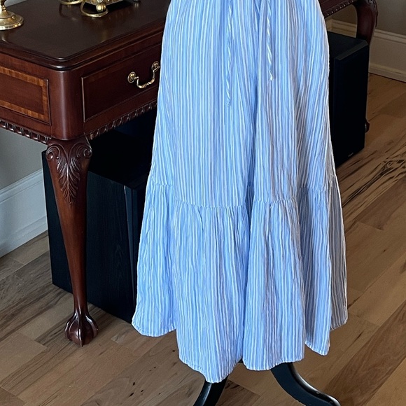 Midi Summer Dress Comfy Cinched Drawstring Waist with Pockets Blue Striped New - Picture 6 of 15